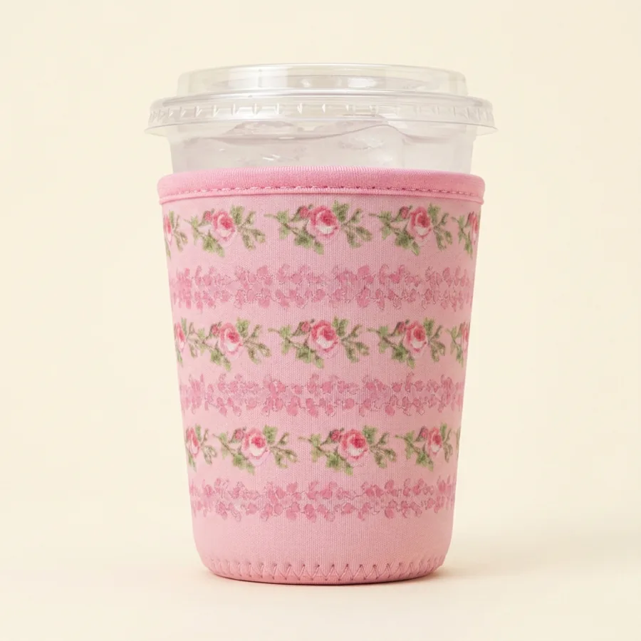 Pink sleeve printed with rose floral stripes