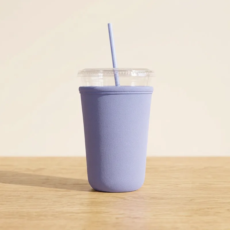 Periwinkle large straight wall drink sleeve on a 32 oz iced cup